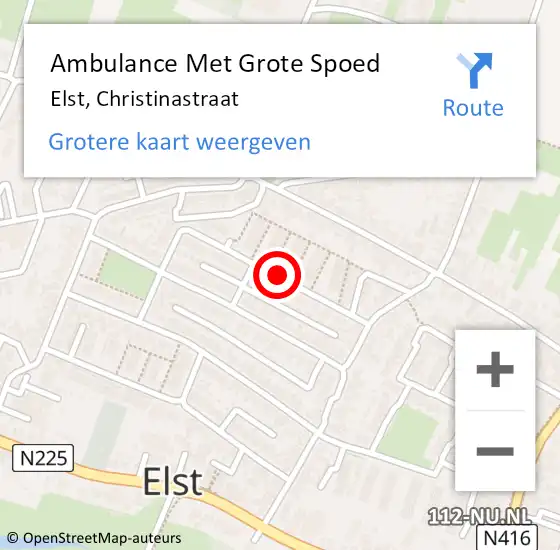 Locatie op kaart van de 112 melding: Ambulance Met Grote Spoed Naar Elst, Christinastraat op 27 september 2020 20:12