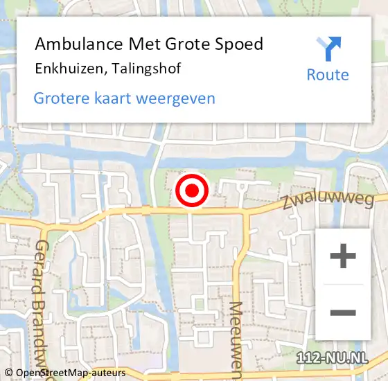 Locatie op kaart van de 112 melding: Ambulance Met Grote Spoed Naar Enkhuizen, Talingshof op 27 september 2020 20:49