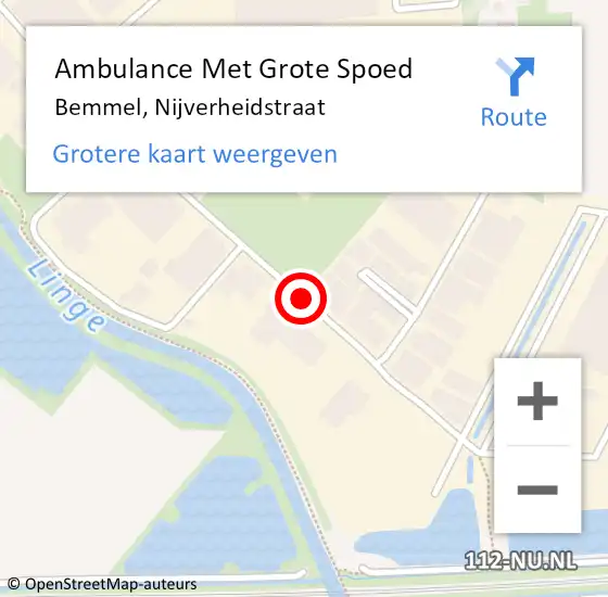 Locatie op kaart van de 112 melding: Ambulance Met Grote Spoed Naar Bemmel, Nijverheidstraat op 27 september 2020 21:30