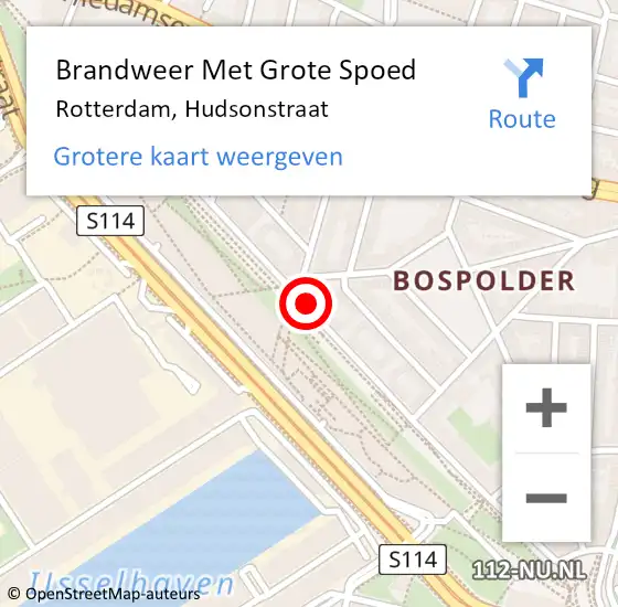 Locatie op kaart van de 112 melding: Brandweer Met Grote Spoed Naar Rotterdam, Hudsonstraat op 27 september 2020 21:47