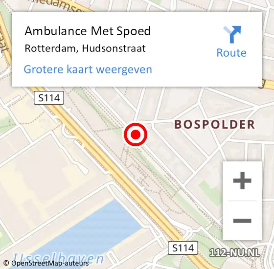 Locatie op kaart van de 112 melding: Ambulance Met Spoed Naar Rotterdam, Hudsonstraat op 27 september 2020 22:13