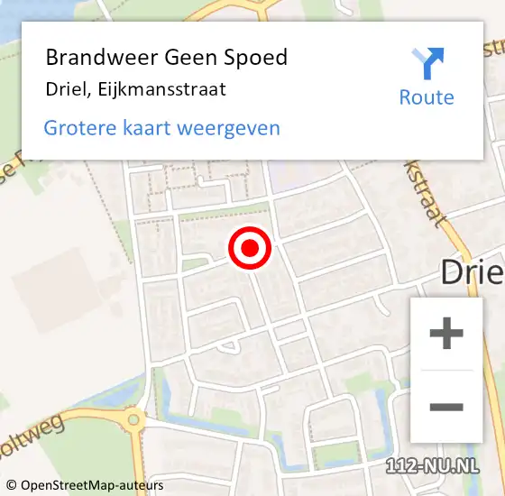 Locatie op kaart van de 112 melding: Brandweer Geen Spoed Naar Driel, Eijkmansstraat op 27 september 2020 22:40