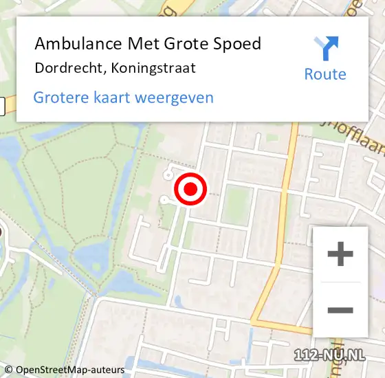 Locatie op kaart van de 112 melding: Ambulance Met Grote Spoed Naar Dordrecht, Koningstraat op 27 september 2020 22:53
