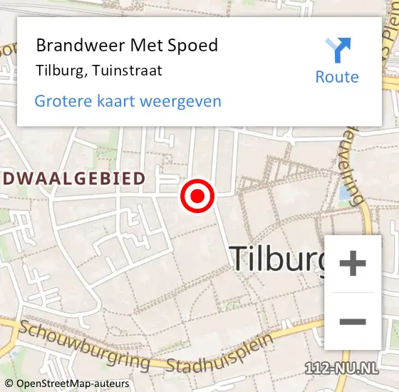 Locatie op kaart van de 112 melding: Brandweer Met Spoed Naar Tilburg, Tuinstraat op 28 september 2020 01:12