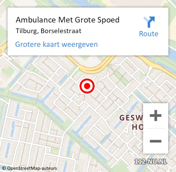 Locatie op kaart van de 112 melding: Ambulance Met Grote Spoed Naar Tilburg, Borselestraat op 28 september 2020 05:05