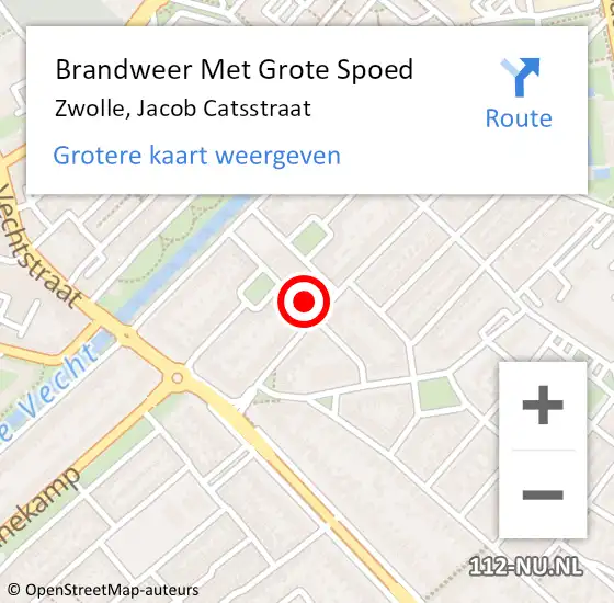 Locatie op kaart van de 112 melding: Brandweer Met Grote Spoed Naar Zwolle, Jacob Catsstraat op 20 mei 2014 11:38