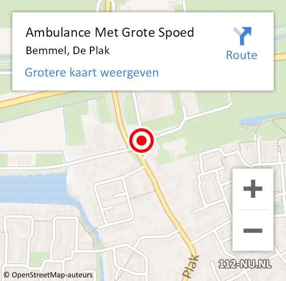 Locatie op kaart van de 112 melding: Ambulance Met Grote Spoed Naar Bemmel, De Plak op 28 september 2020 07:17