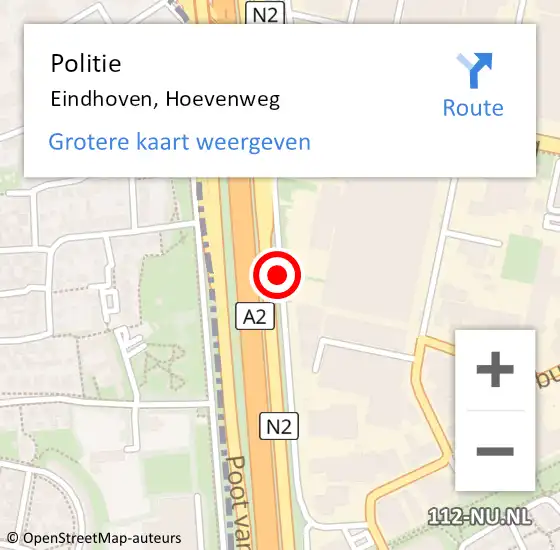 Locatie op kaart van de 112 melding: Politie Eindhoven, Hoevenweg op 28 september 2020 09:32