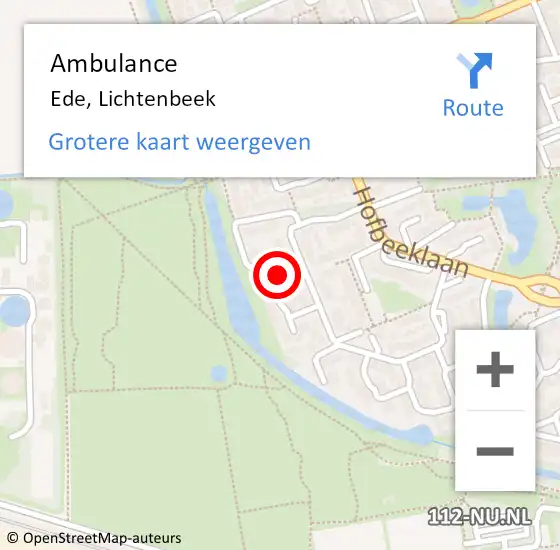Locatie op kaart van de 112 melding: Ambulance Ede, Lichtenbeek op 28 september 2020 10:03