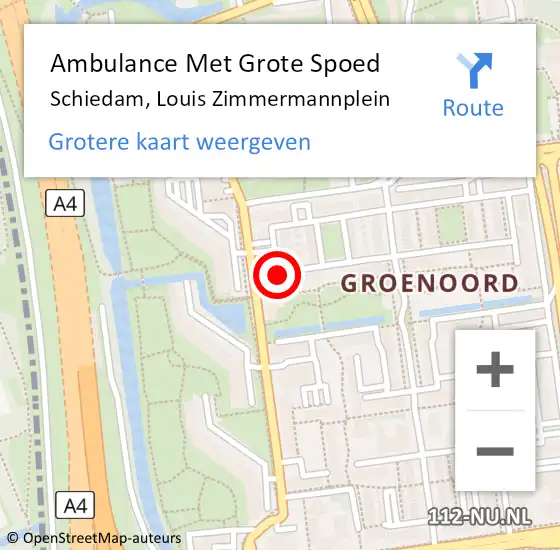 Locatie op kaart van de 112 melding: Ambulance Met Grote Spoed Naar Schiedam, Louis Zimmermannplein op 28 september 2020 11:23
