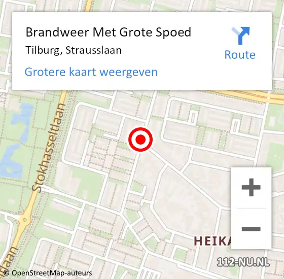 Locatie op kaart van de 112 melding: Brandweer Met Grote Spoed Naar Tilburg, Strausslaan op 28 september 2020 12:59