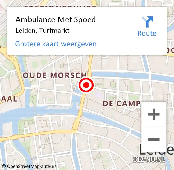 Locatie op kaart van de 112 melding: Ambulance Met Spoed Naar Leiden, Turfmarkt op 28 september 2020 13:12