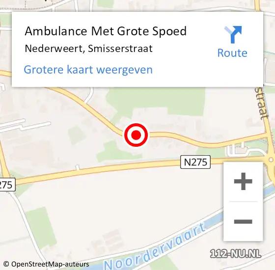 Locatie op kaart van de 112 melding: Ambulance Met Grote Spoed Naar Nederweert, Smisserstraat op 28 september 2020 13:45