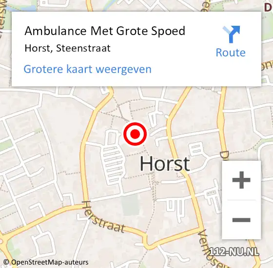 Locatie op kaart van de 112 melding: Ambulance Met Grote Spoed Naar Horst, Steenstraat op 28 september 2020 14:22