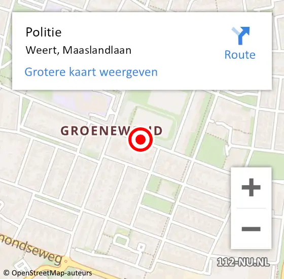 Locatie op kaart van de 112 melding: Politie Weert, Maaslandlaan op 28 september 2020 14:51