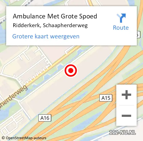 Locatie op kaart van de 112 melding: Ambulance Met Grote Spoed Naar Ridderkerk, Schaapherderweg op 28 september 2020 16:36