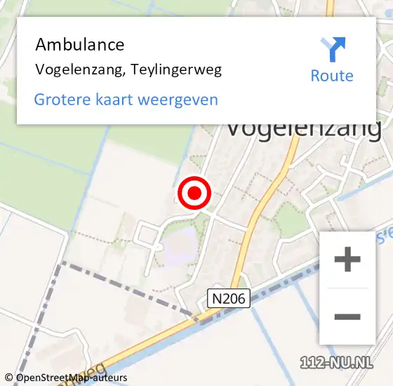 Locatie op kaart van de 112 melding: Ambulance Vogelenzang, Teylingerweg op 28 september 2020 17:01