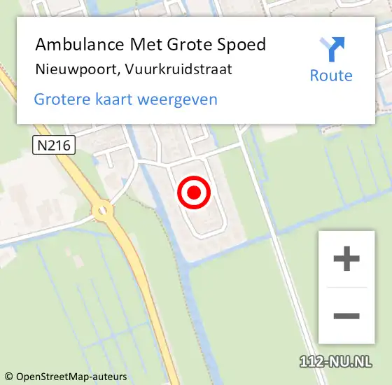 Locatie op kaart van de 112 melding: Ambulance Met Grote Spoed Naar Nieuwpoort, Vuurkruidstraat op 28 september 2020 20:06