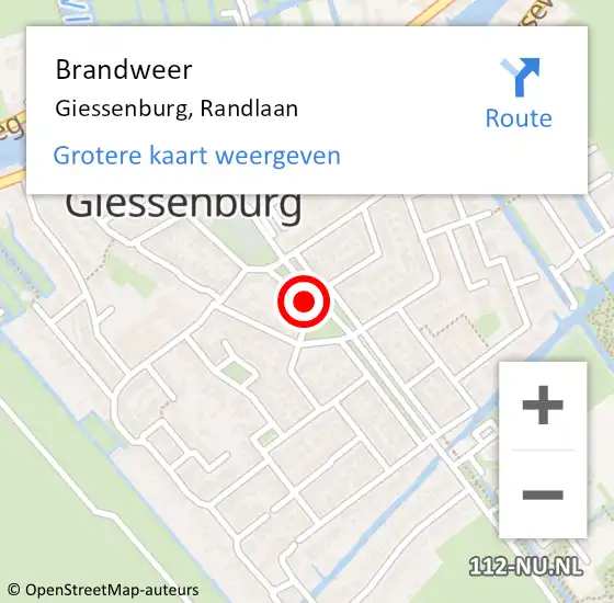 Locatie op kaart van de 112 melding: Brandweer Giessenburg, Randlaan op 28 september 2020 20:28