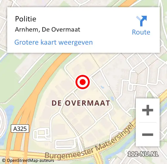 Locatie op kaart van de 112 melding: Politie Arnhem, De Overmaat op 28 september 2020 22:16