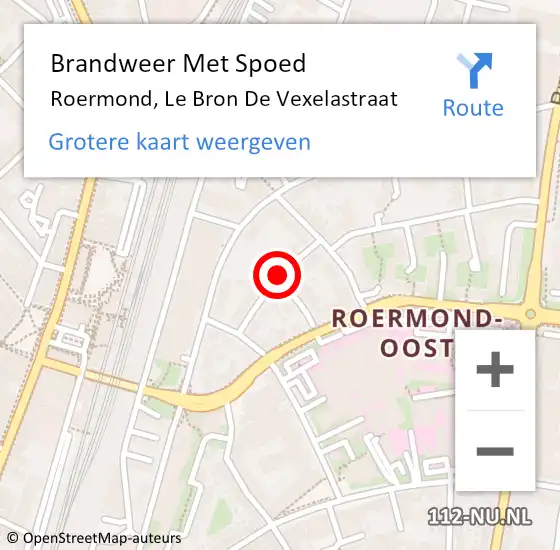 Locatie op kaart van de 112 melding: Brandweer Met Spoed Naar Roermond, Le Bron De Vexelastraat op 29 september 2020 03:51