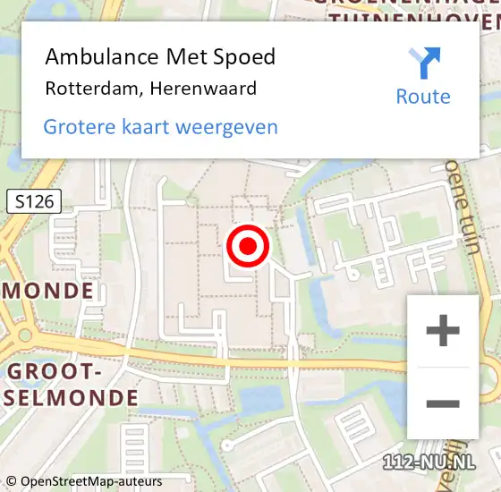 Locatie op kaart van de 112 melding: Ambulance Met Spoed Naar Rotterdam, Herenwaard op 29 september 2020 04:47