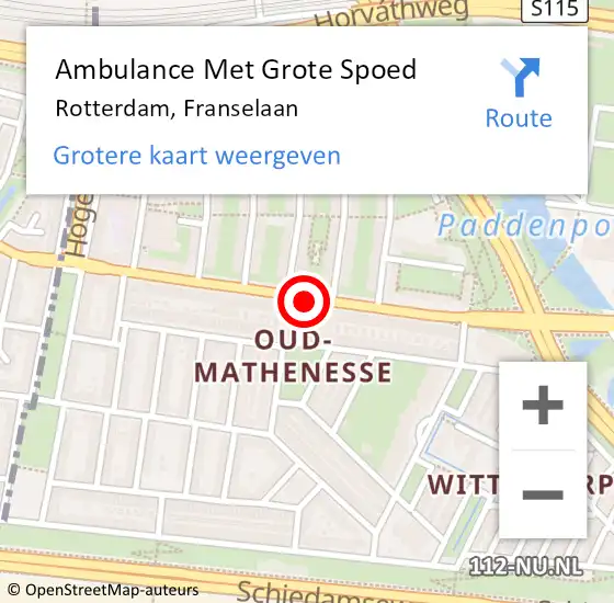 Locatie op kaart van de 112 melding: Ambulance Met Grote Spoed Naar Rotterdam, Franselaan op 29 september 2020 05:56