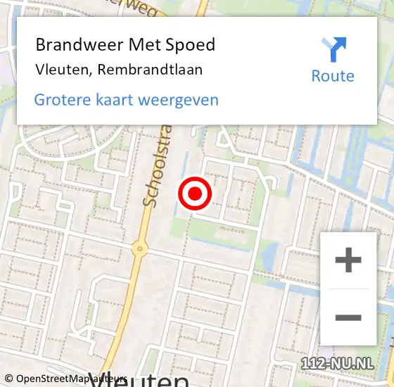 Locatie op kaart van de 112 melding: Brandweer Met Spoed Naar Vleuten, Rembrandtlaan op 29 september 2020 10:00