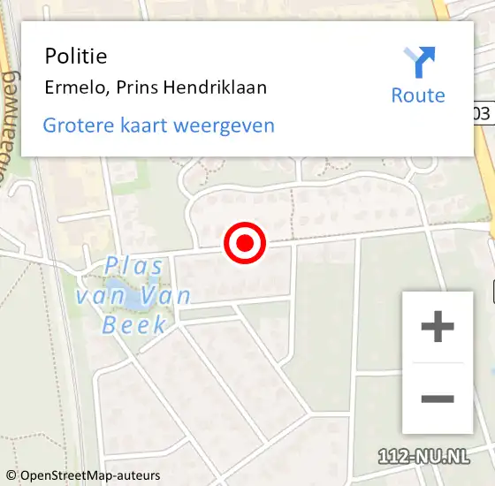 Locatie op kaart van de 112 melding: Politie Ermelo, Prins Hendriklaan op 29 september 2020 10:07
