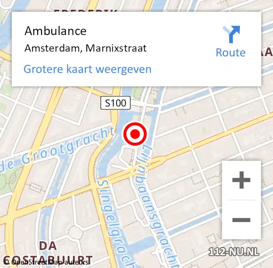 Locatie op kaart van de 112 melding: Ambulance Amsterdam, Marnixstraat op 29 september 2020 11:10