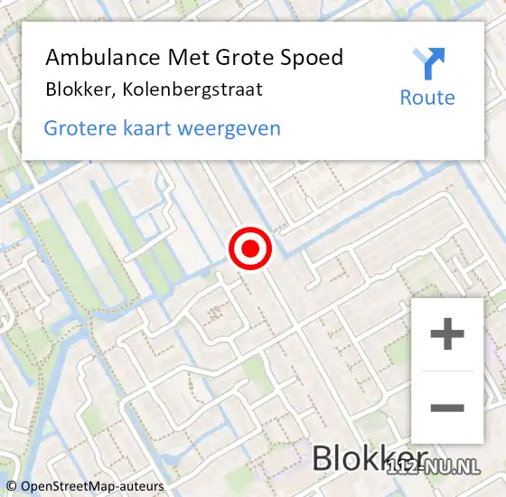 Locatie op kaart van de 112 melding: Ambulance Met Grote Spoed Naar Blokker, Kolenbergstraat op 29 september 2020 11:59