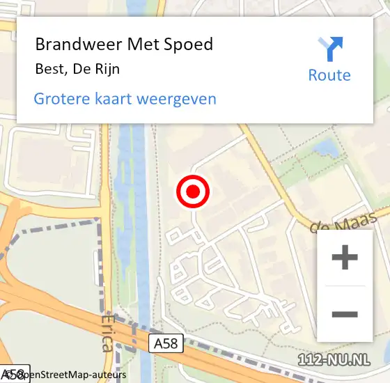 Locatie op kaart van de 112 melding: Brandweer Met Spoed Naar Best, De Rijn op 29 september 2020 13:52