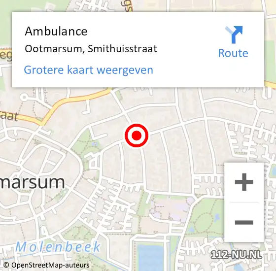 Locatie op kaart van de 112 melding: Ambulance Ootmarsum, Smithuisstraat op 29 september 2020 14:46