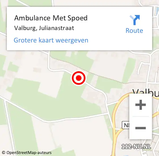 Locatie op kaart van de 112 melding: Ambulance Met Spoed Naar Valburg, Julianastraat op 29 september 2020 18:10