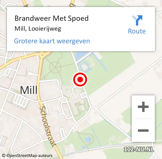 Locatie op kaart van de 112 melding: Brandweer Met Spoed Naar Mill, Looierijweg op 29 september 2020 18:11