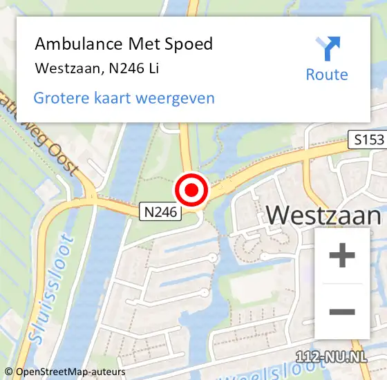 Locatie op kaart van de 112 melding: Ambulance Met Spoed Naar Westzaan, N246 Li op 29 september 2020 21:09