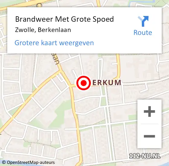 Locatie op kaart van de 112 melding: Brandweer Met Grote Spoed Naar Zwolle, Berkenlaan op 20 mei 2014 14:45