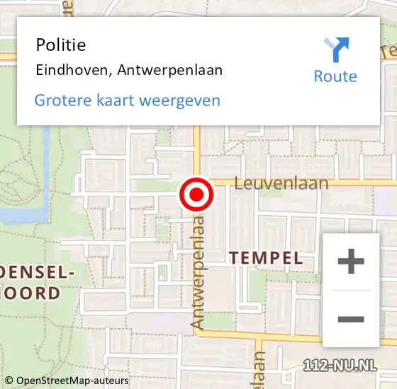 Locatie op kaart van de 112 melding: Politie Eindhoven, Antwerpenlaan op 30 september 2020 08:55