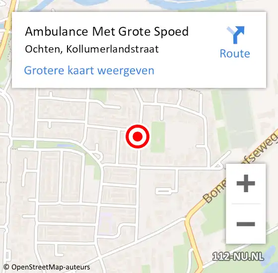 Locatie op kaart van de 112 melding: Ambulance Met Grote Spoed Naar Ochten, Kollumerlandstraat op 30 september 2020 09:15