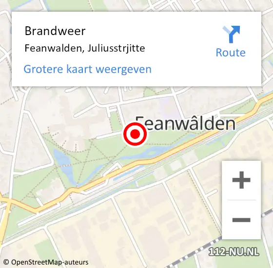 Locatie op kaart van de 112 melding: Brandweer Feanwalden, Juliusstrjitte op 30 september 2020 10:55