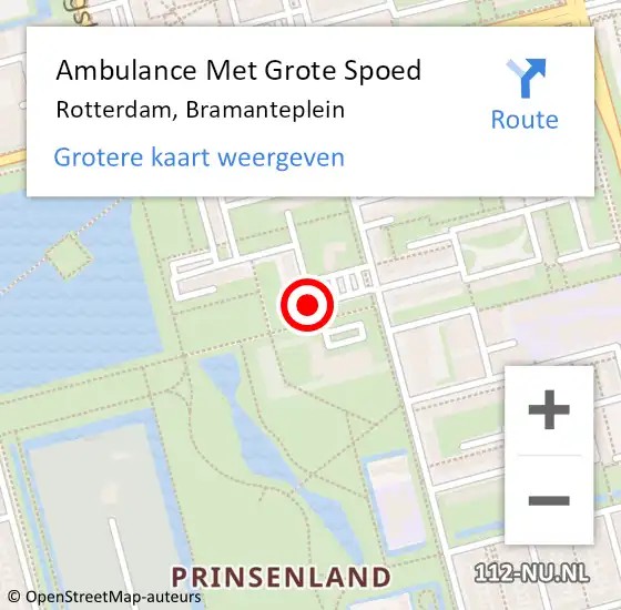 Locatie op kaart van de 112 melding: Ambulance Met Grote Spoed Naar Rotterdam, Bramanteplein op 30 september 2020 10:58
