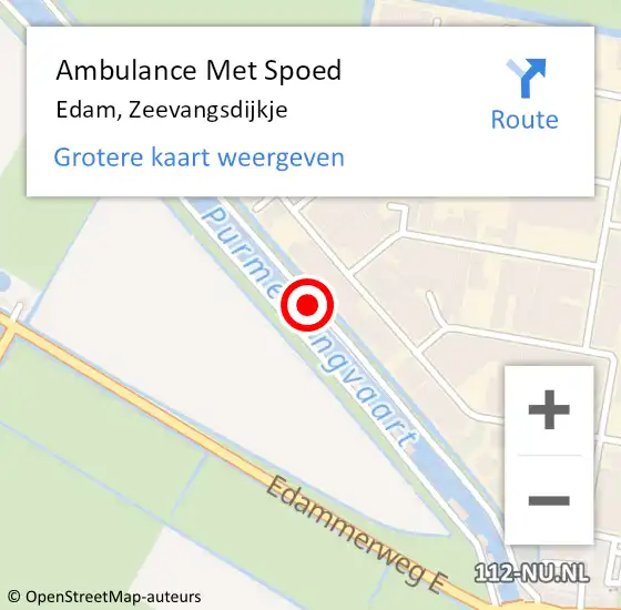 Locatie op kaart van de 112 melding: Ambulance Met Spoed Naar Edam, Zeevangsdijkje op 30 september 2020 11:04