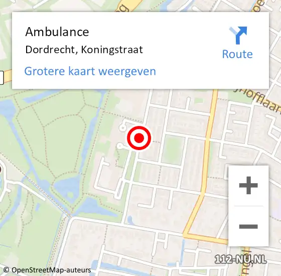 Locatie op kaart van de 112 melding: Ambulance Dordrecht, Koningstraat op 30 september 2020 14:40