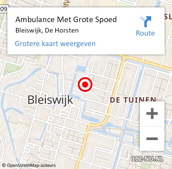 Locatie op kaart van de 112 melding: Ambulance Met Grote Spoed Naar Bleiswijk, De Horsten op 30 september 2020 17:20