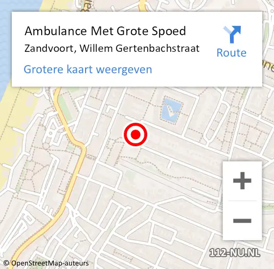 Locatie op kaart van de 112 melding: Ambulance Met Grote Spoed Naar Zandvoort, Willem Gertenbachstraat op 30 september 2020 19:06