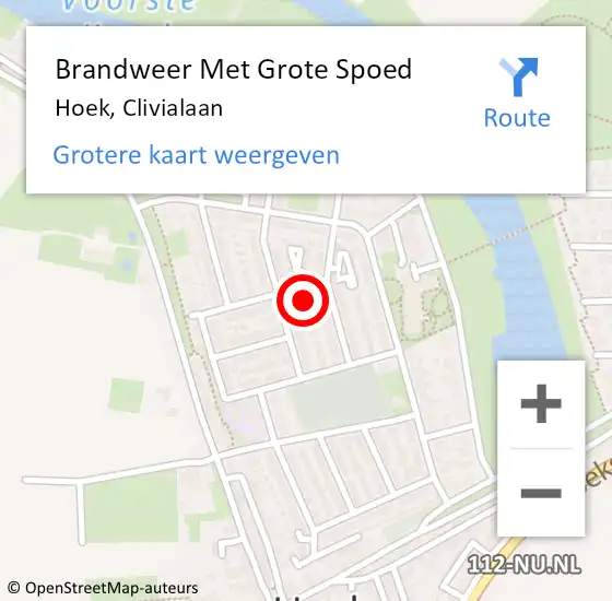 Locatie op kaart van de 112 melding: Brandweer Met Grote Spoed Naar Hoek, Clivialaan op 20 mei 2014 15:51