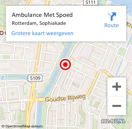 Locatie op kaart van de 112 melding: Ambulance Met Spoed Naar Rotterdam, Sophiakade op 1 oktober 2020 01:55