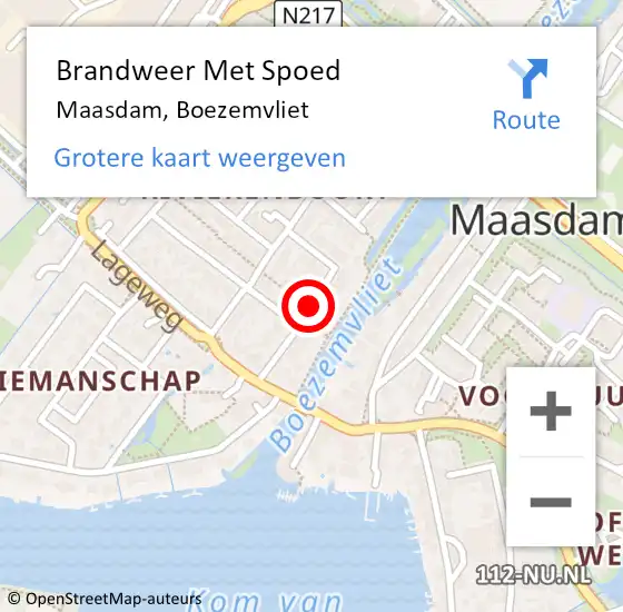 Locatie op kaart van de 112 melding: Brandweer Met Spoed Naar Maasdam, Boezemvliet op 1 oktober 2020 02:47