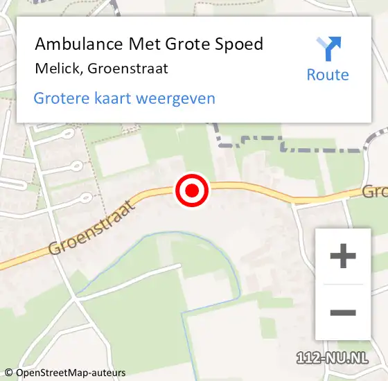 Locatie op kaart van de 112 melding: Ambulance Met Grote Spoed Naar Melick, Groenstraat op 1 oktober 2020 03:12