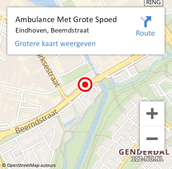 Locatie op kaart van de 112 melding: Ambulance Met Grote Spoed Naar Eindhoven, Beemdstraat op 1 oktober 2020 09:42